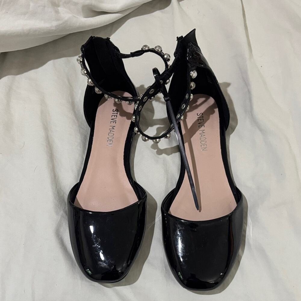 Steve Madden 2 ballet Black Patent Flats rhinestone  Accents nwt
